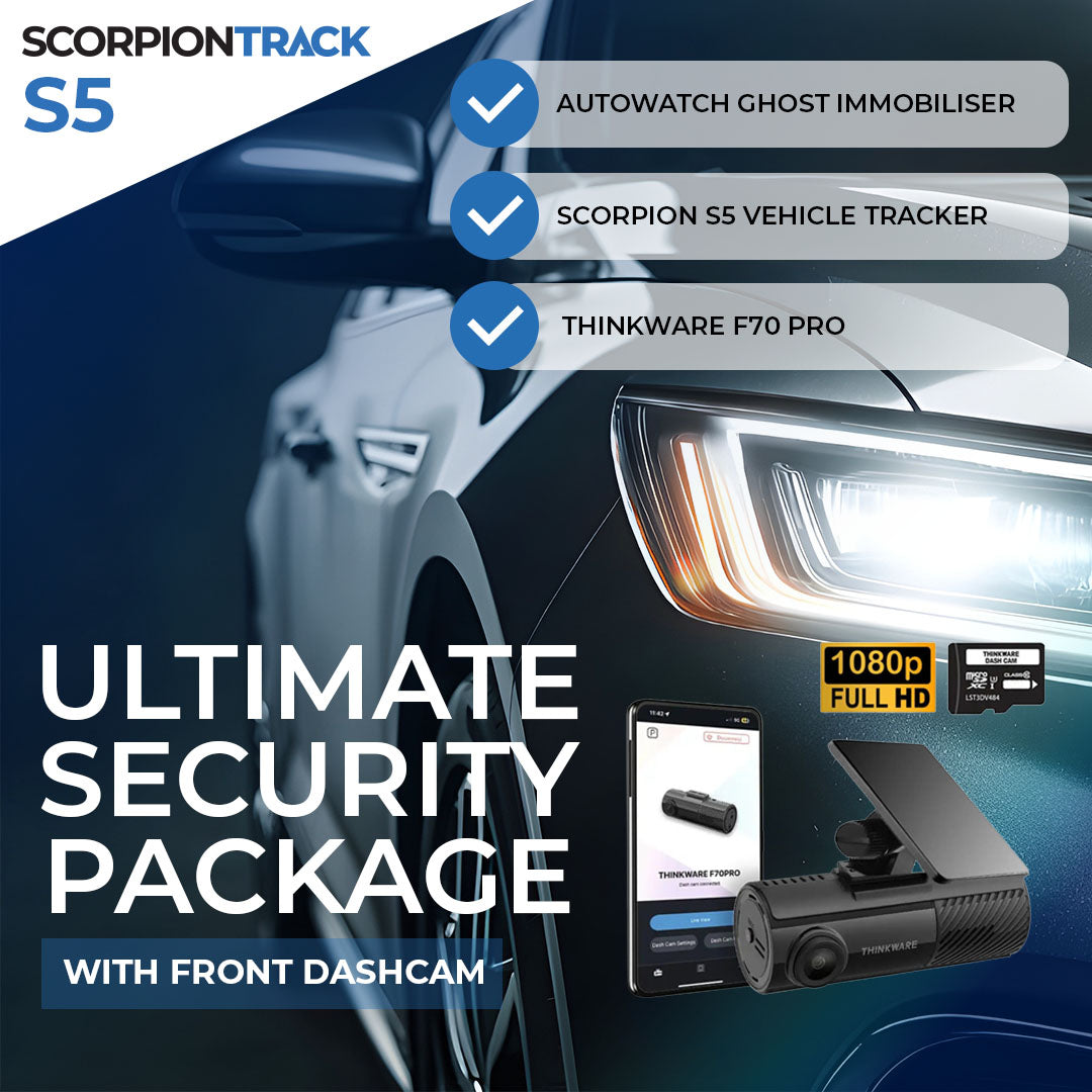 Ultimate Security Package with Front Dashcam: Autowatch Ghost Immobiliser, Scorpion S5 Vehicle Tracker & Thinkware F70 PRO (Front) Dashcam