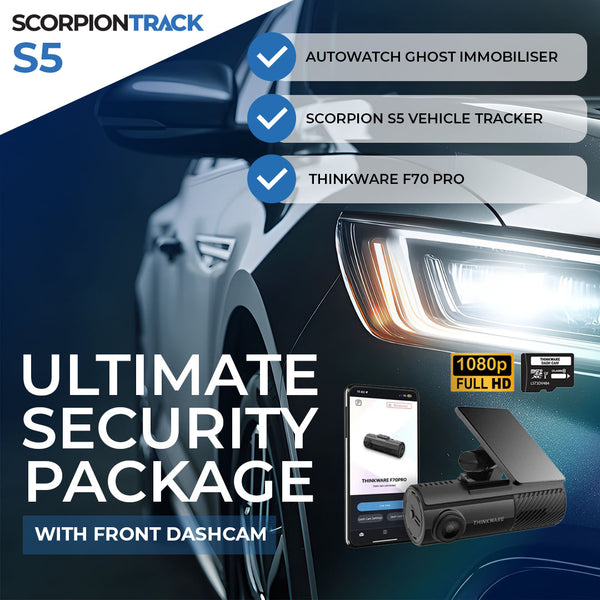 Ultimate Security Package with Front Dashcam: Autowatch Ghost Immobiliser, Scorpion S5 Vehicle Tracker & Thinkware F70 PRO (Front) Dashcam